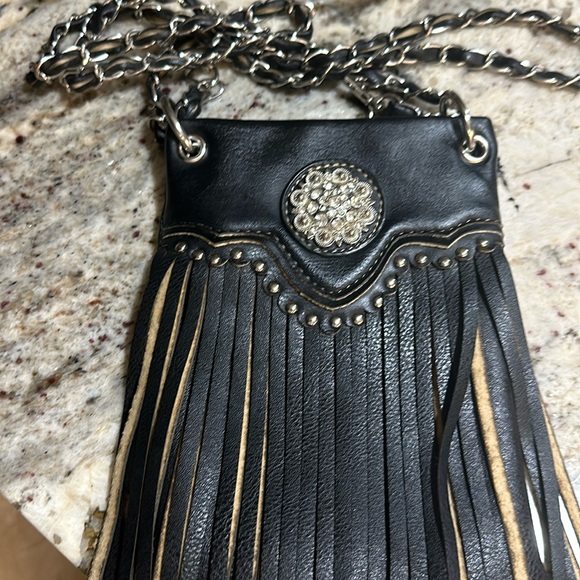The Chic Bag Black Leather Fringe Crossbody - Picture 1 of 6